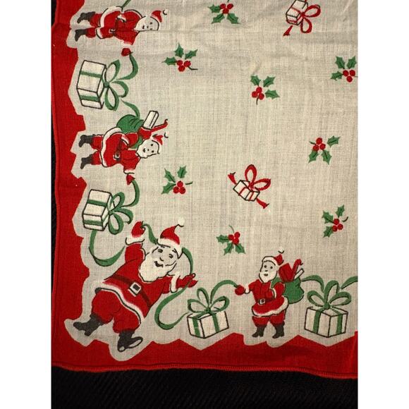 Scenic Santa & Gifts Border Vintage Christmas Handkerchief  Pocket Square - Picture 2 of 4